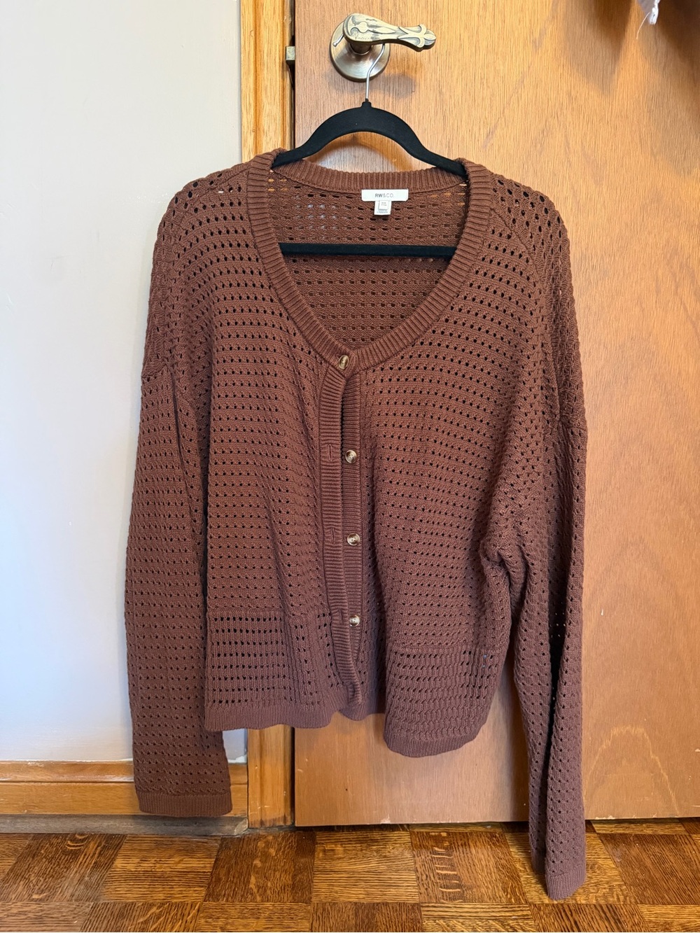 RW&CO. Brown Openwork Button-Front Knit Cardigan